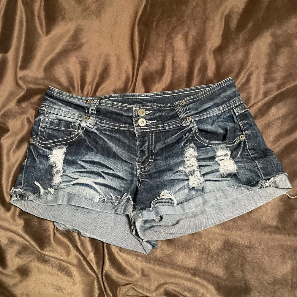 Distressed Denim Blue Shorts